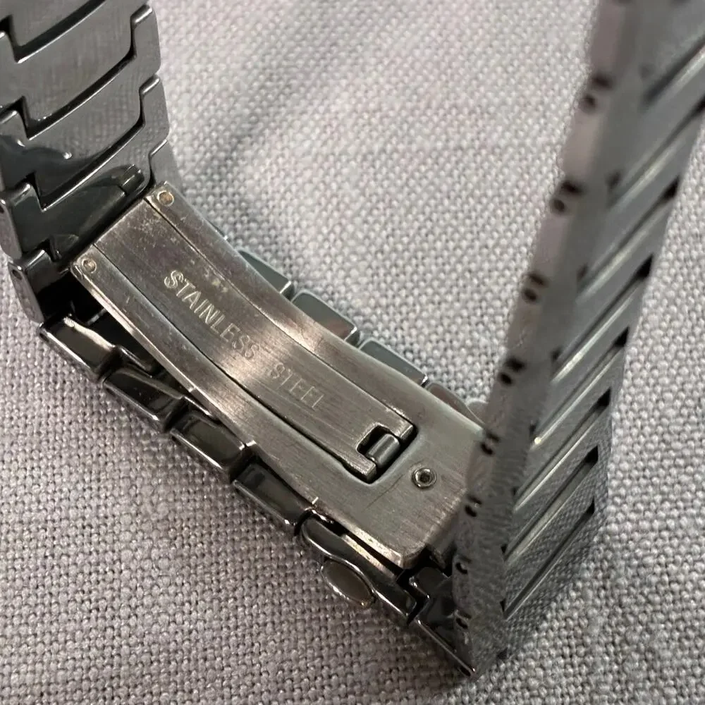 Erwin Pearl Tungsten Black Quartz Watch Date Crystal Accents Needs Battery